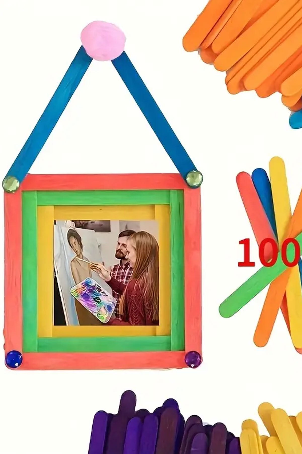 Renkli Dil Çubuğu Abeslang Dondurma Ağda Çubuğu 100 Adet Ahşap Dil Baskı Çubuğu Buzlu Şeker, Model Yapım ve El işi projeler Çubuğu