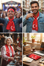 Ay Yıldız Saten Fular 123x18 cm Kırmızı Beyaz Fular  | Resmi Organizasyon Kurumsal Tören Stil