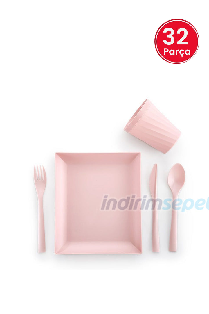 6 kişilik Pembe Piknik Seti Pasta Börek Taşıma Kabı ile birlikte 32 Parça - Indirimsepeti