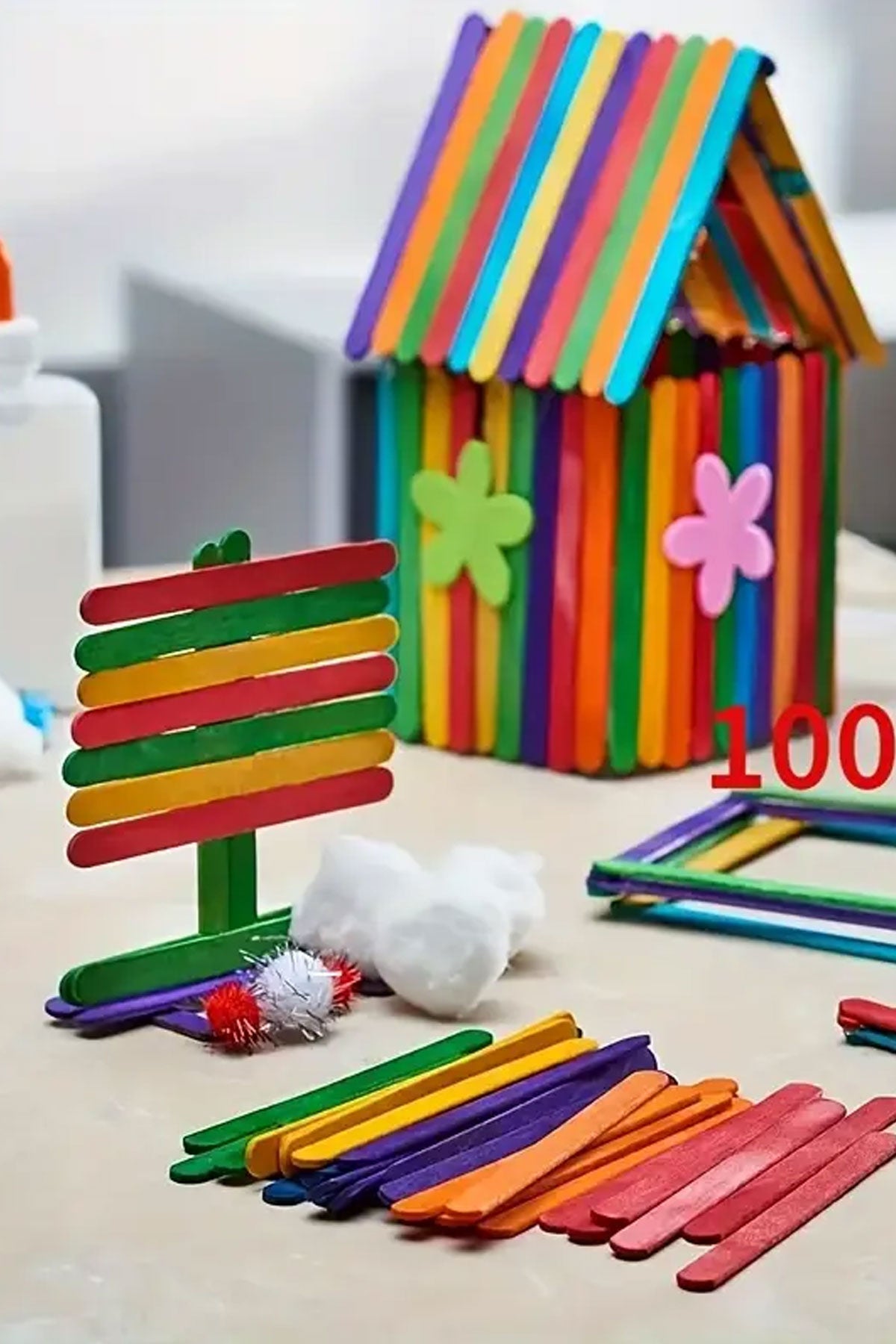 Renkli Dil Çubuğu Abeslang Dondurma Ağda Çubuğu 100 Adet Ahşap Dil Baskı Çubuğu Buzlu Şeker, Model Yapım ve El işi projeler Çubuğu