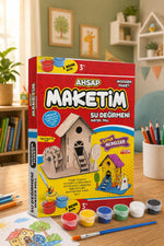 Ahşap Maket Boyama Seti Su Değirmeni | 2 Adet 6’lı 3 ml Boya Kutusu ve Fırçalı Çocuk Etkinlik Seti