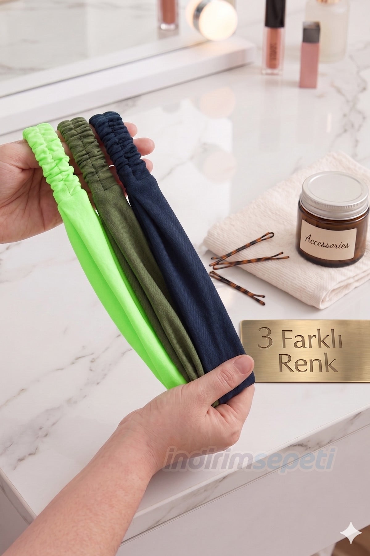 Lastikli Bandana 3’lü Set Pamuklu Esnek Saç Bandı – Model 10 Makyaj ve Cilt Bakım Bandana Fosfor Yeşili Haki Koyu Lacivert - indirimsepeti