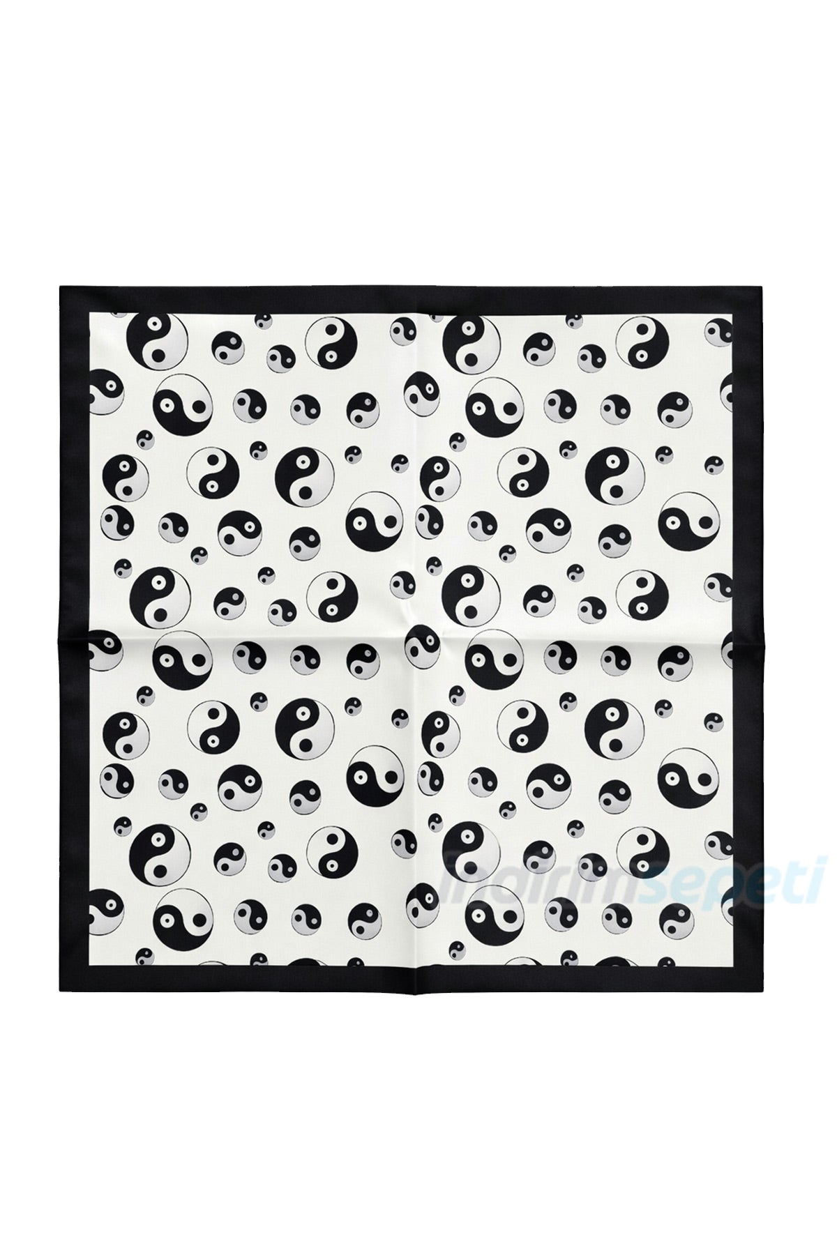 Yin Yang Desenli Siyah Beyaz Pamuklu Fular Bandana 50x50 cm | Saç Boyun & Çanta Aksesuarı