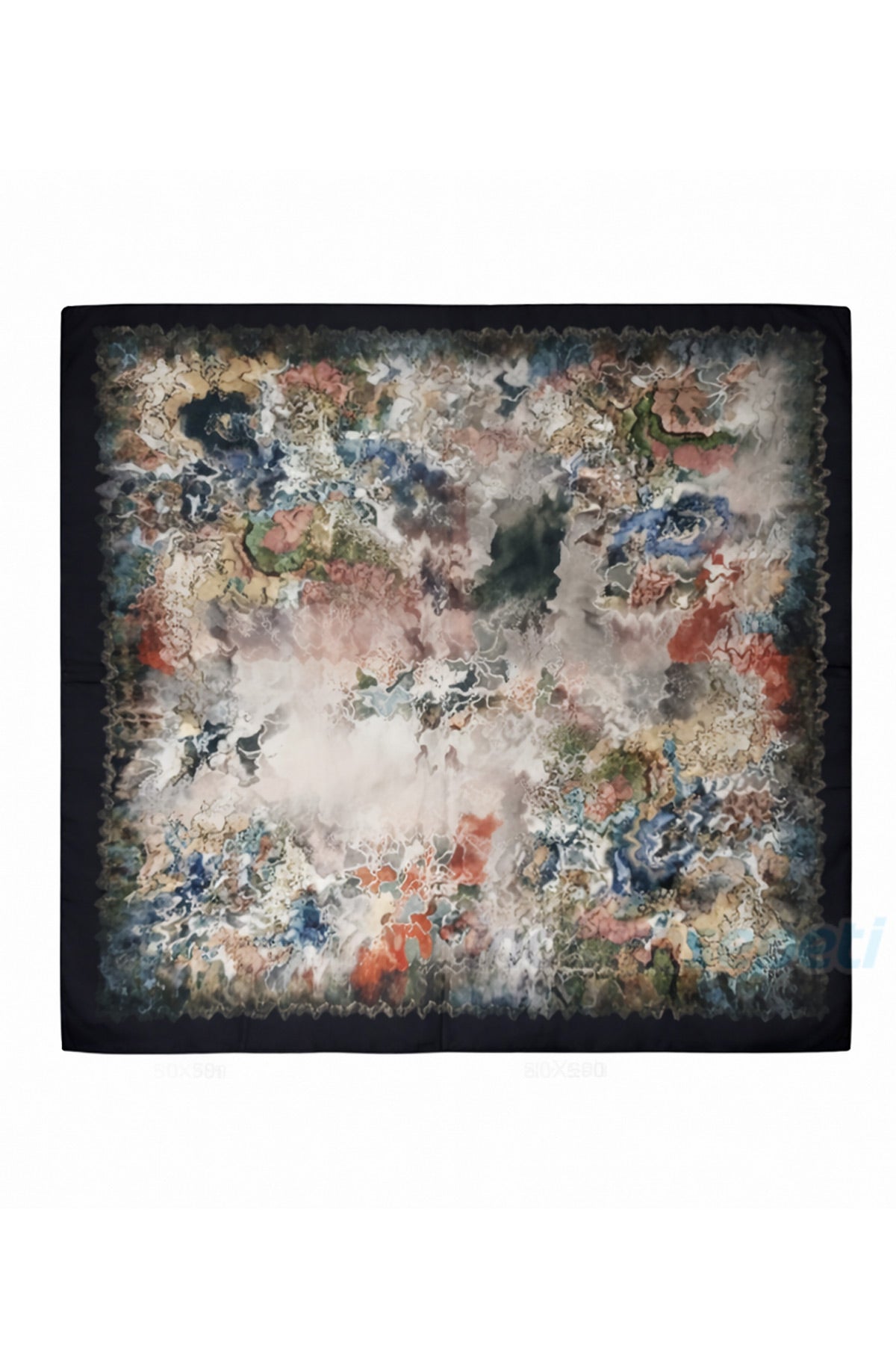 Siyah Kenarlı Soyut Desenli Saten Fular Bandana 50x50 cm – Saç & Boyun Aksesuarı