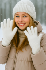 Beyaz Eldiven Yumuşak Peluş Kadın Eldiven Termal Isı Koruma, Esnek ve Parmaklı Günlük Dış Mekan