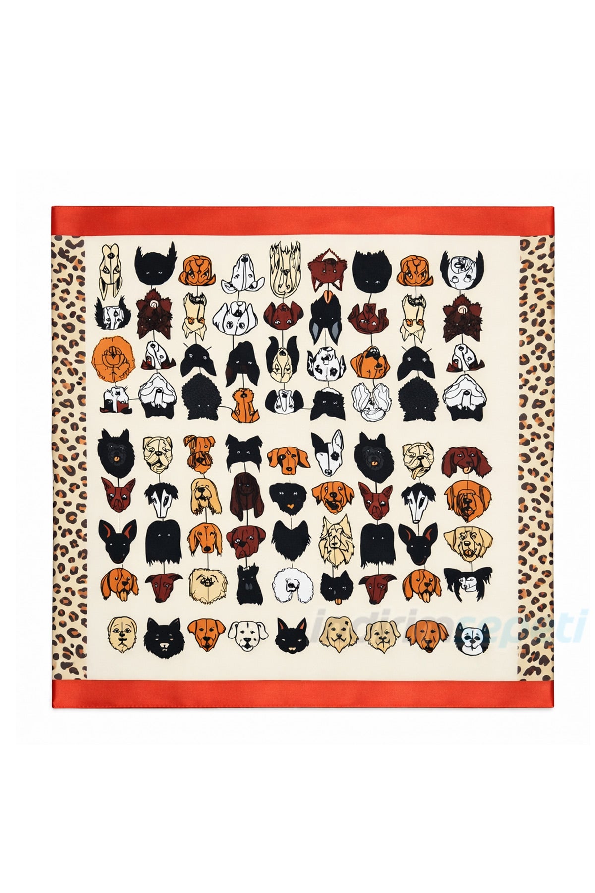 Sevimi Dost Köpek Model Figürlü Leopar Detaylı Saten Fular Bandana 50x50 cm – Saç & Boyun Aksesuarı