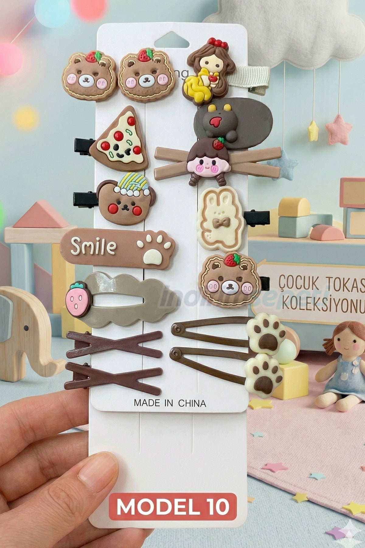 Toka Çocuk Tokası Koleksiyonu - Sevimli Figürlü 14 Parça Lüks Hediye Seti - Yeşil Sarı Kahve Mavi ve Pastel Tonlar - indirimsepeti