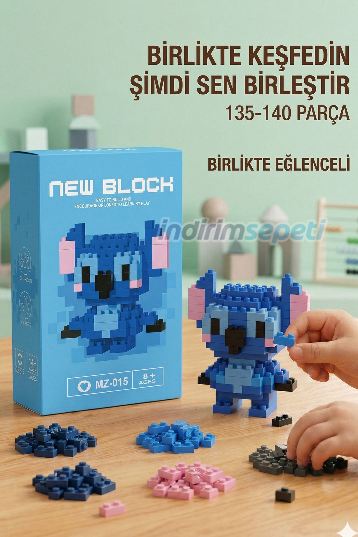 Sevimli  Stitch Karakter Figürü 3d  Mini Blok Oyuncak Seti 140 Parça