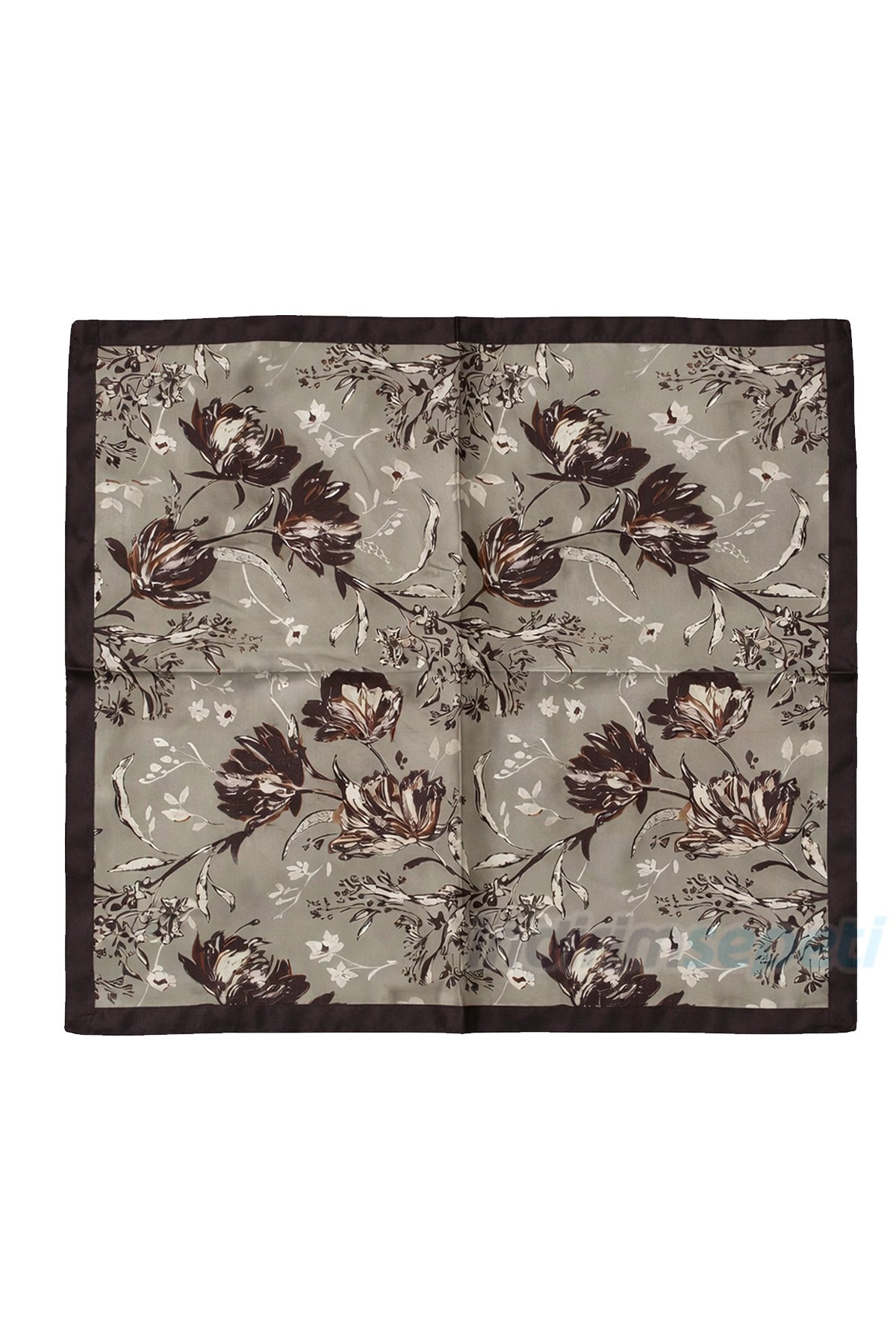 Kahve Klasik Çiçek Motifli Floral Desenli Saten Boyun Fuları Desenli Saten Boyun Fuları ve Çanta Aksesuarı