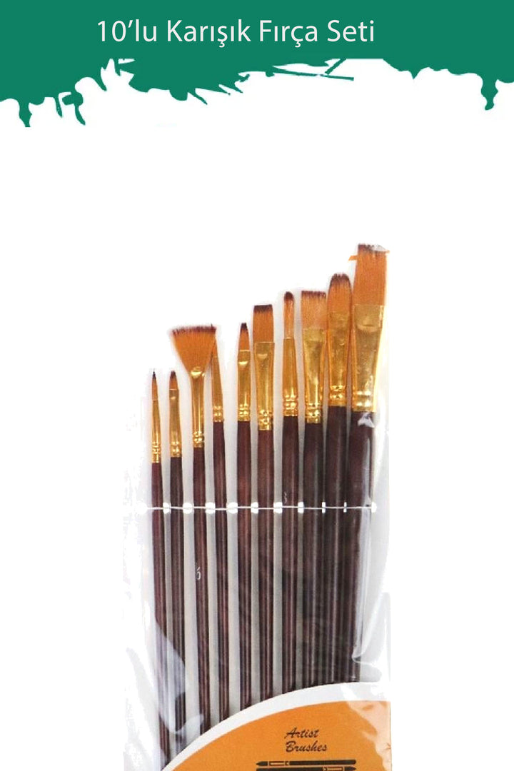 Fırça Seti Karışık Set 10lu Akrilik,guaj,sulu Yağlı Boya Set