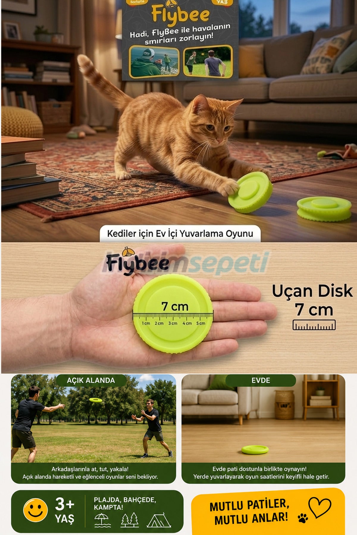 Mini Frizbi 7 cm Yumuşak Kauçuk Kedi Köpek Oyuncağı | Cep Boy At Tut Yakala Oyunu