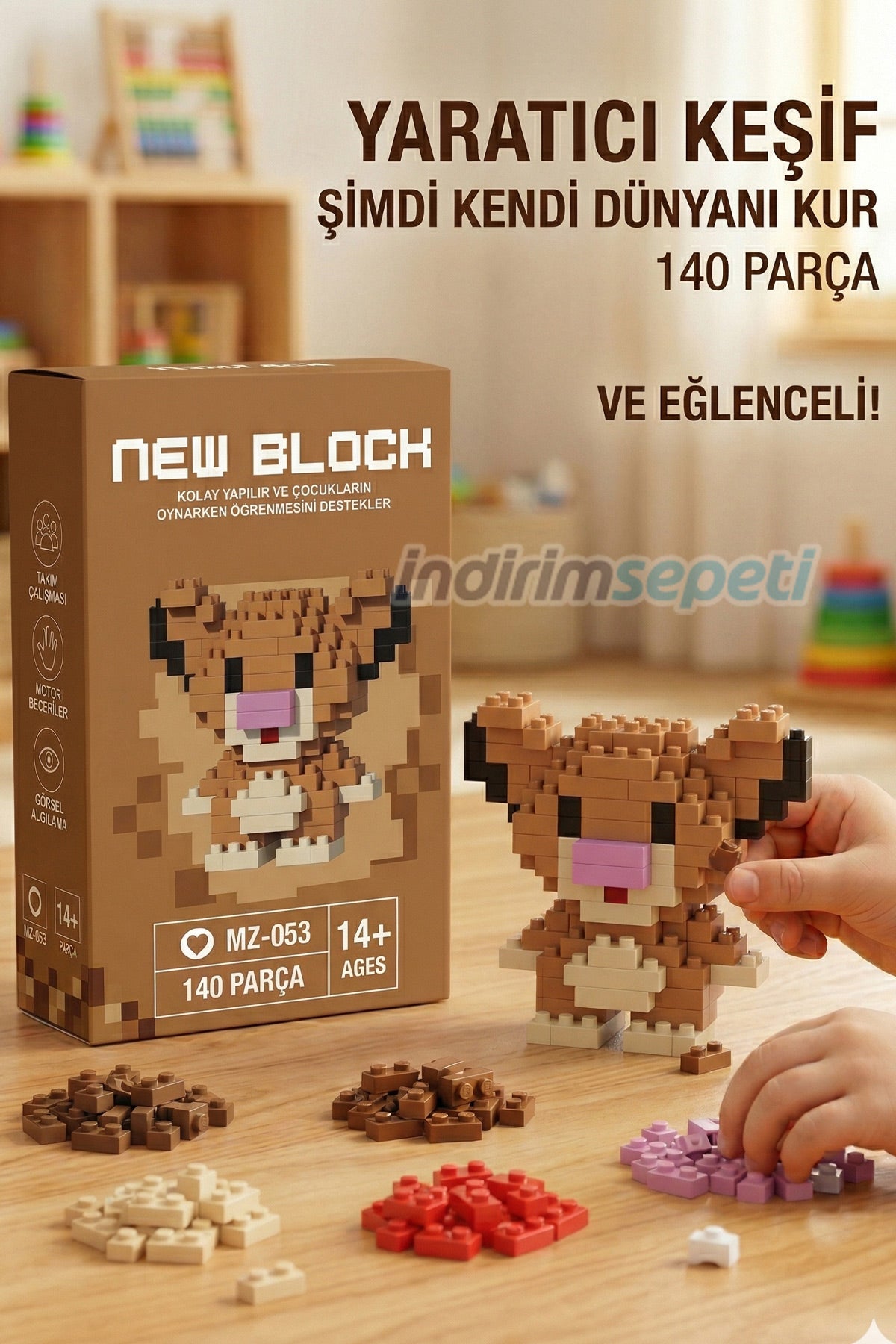 Sevimli Aslan Mini Lego Seti 140 Parça – Eğitici Yapboz Oyuncak Blok Model - indirimsepeti