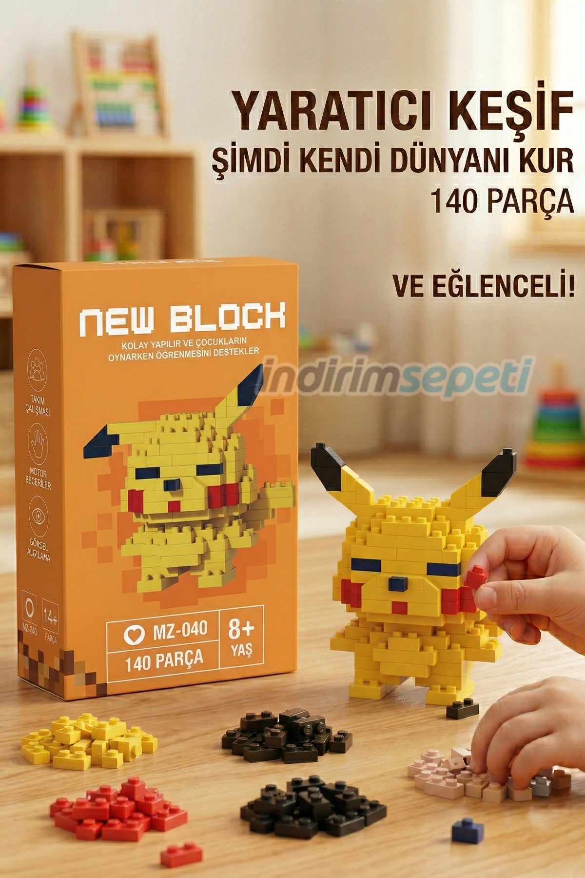 Sevimli Pikachu Yap boz 3D Puzzle  Mini Lego Seti 140 Parça – Eğitici Yapboz Oyuncak Blok Model