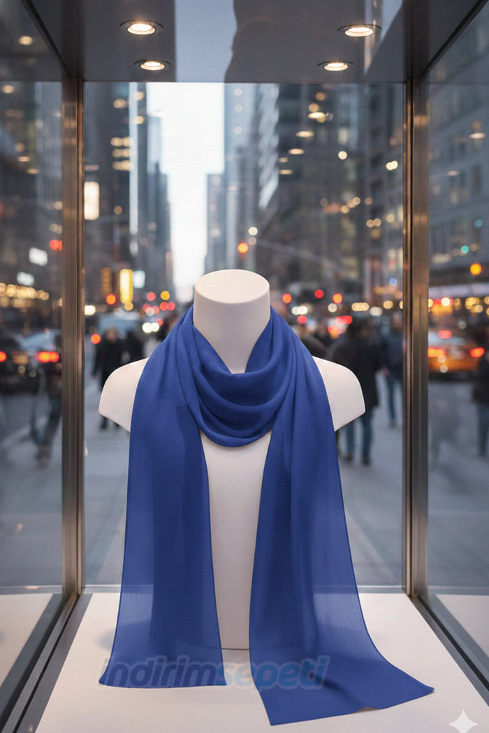 Saks Mavisi Şifon Fular 120x22 cm – Hafif, Zarif ve Şık Kadın Boyun Aksesuarı