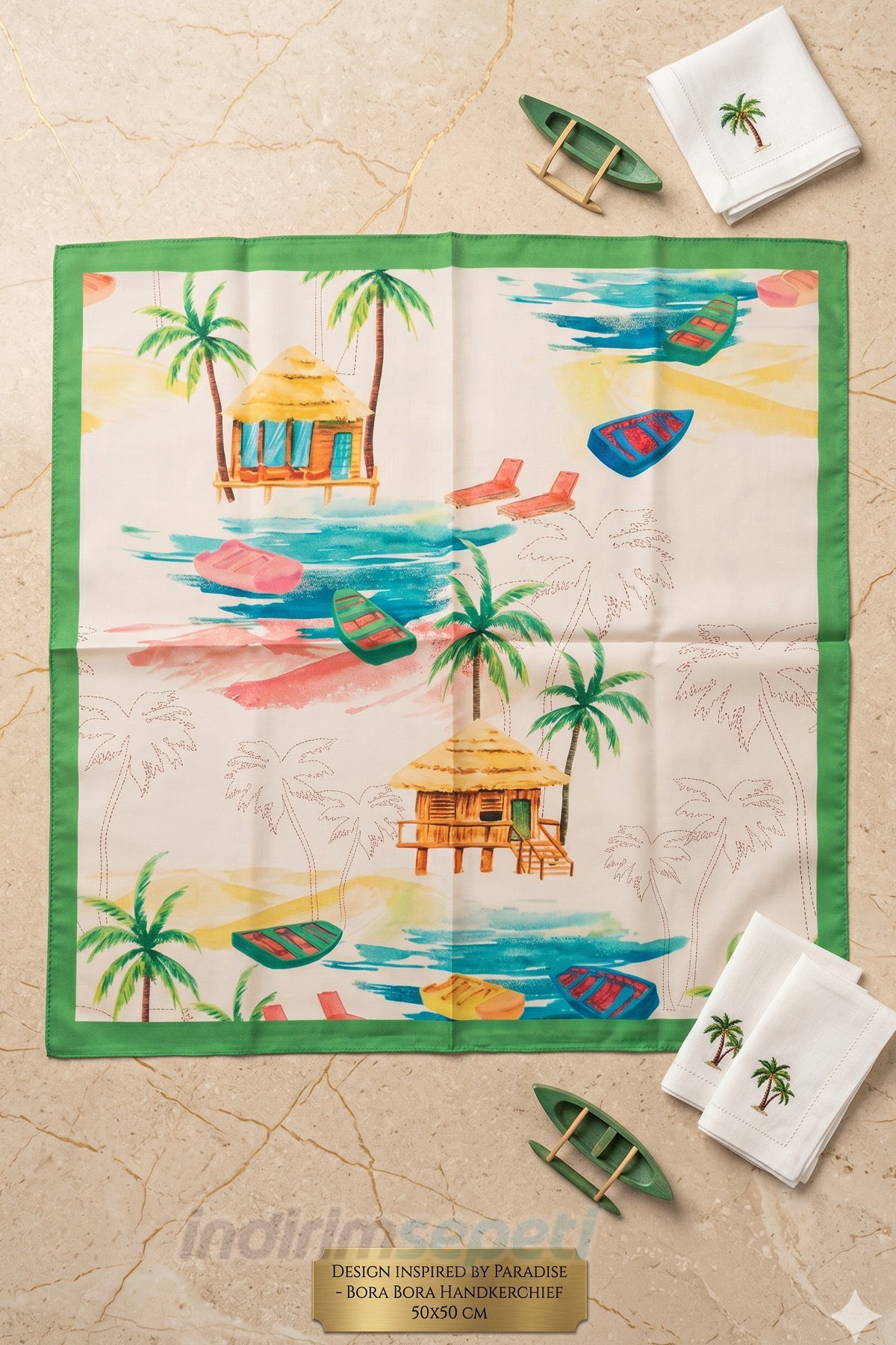 Bora Bora Esintisi: Tropikal Desenli Saten Bandana Renkli Paisley Fular