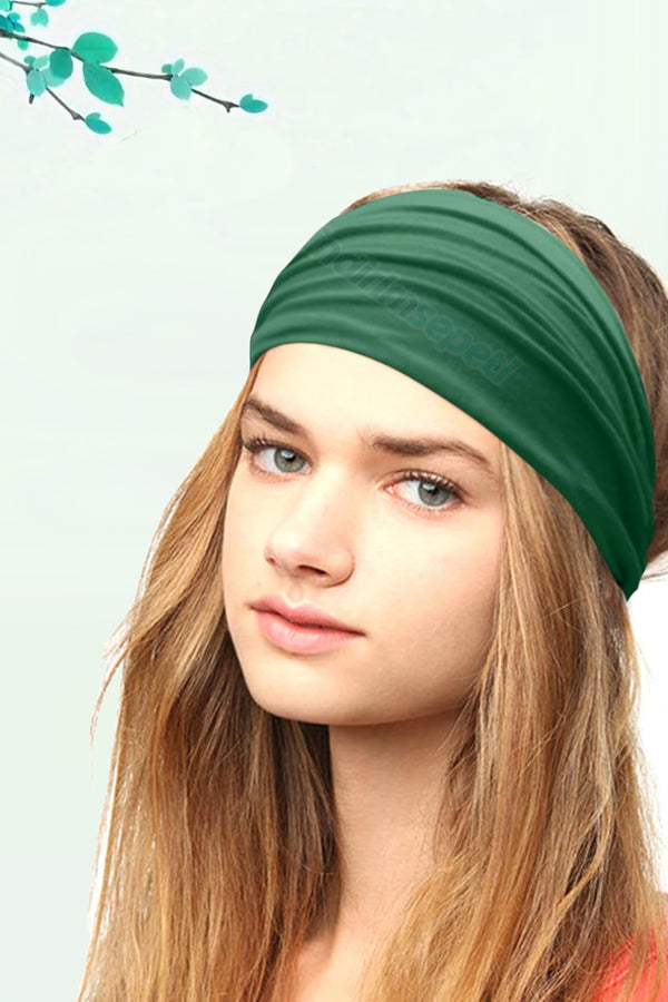 Saç Bandı Bandanası Bahar ve Yaz Boho Stili, Lastikli Esnek Bandı, Plaj ve Seyahat Yeşil