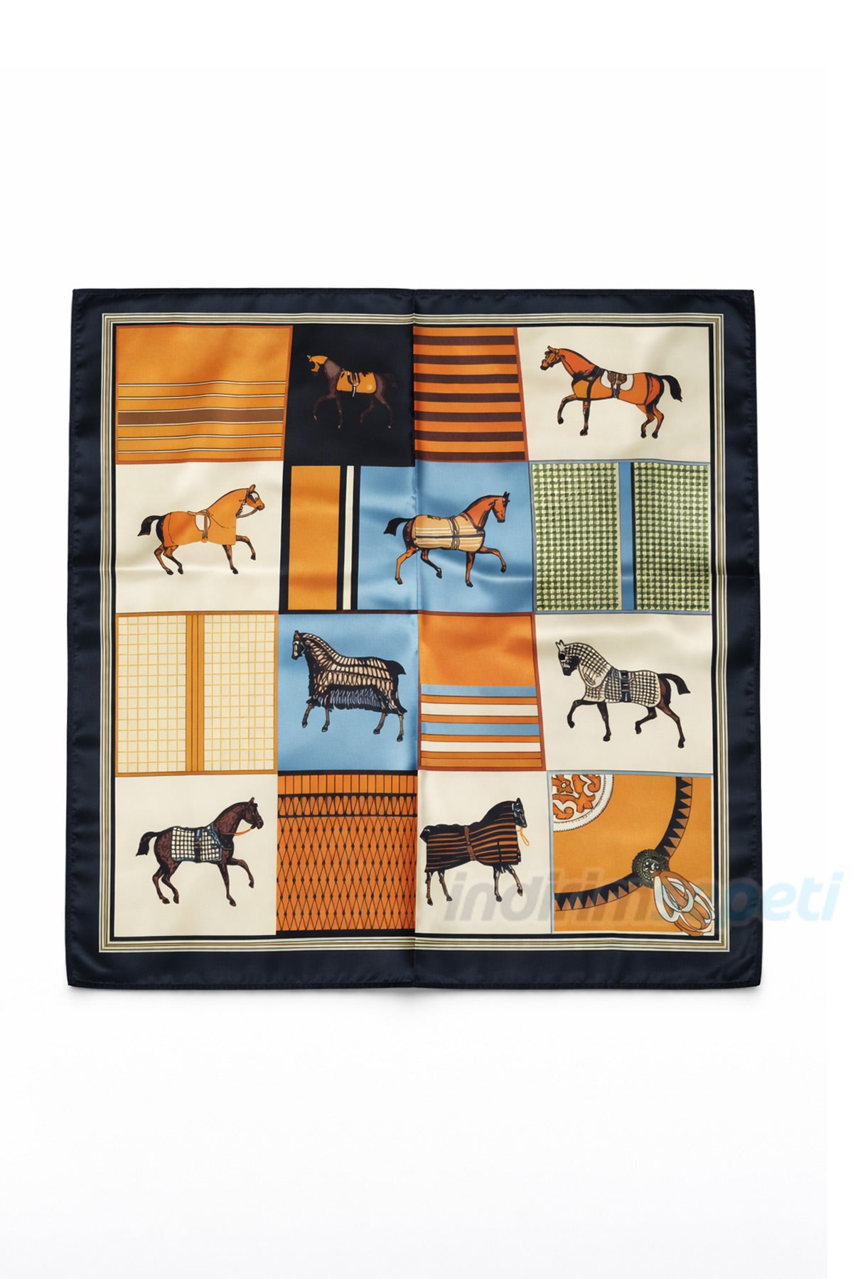 Asalet ve Özgürlüğün Simgesi At Desenli Saten Fular 50x50 cm – Binicilik Koleksiyonu