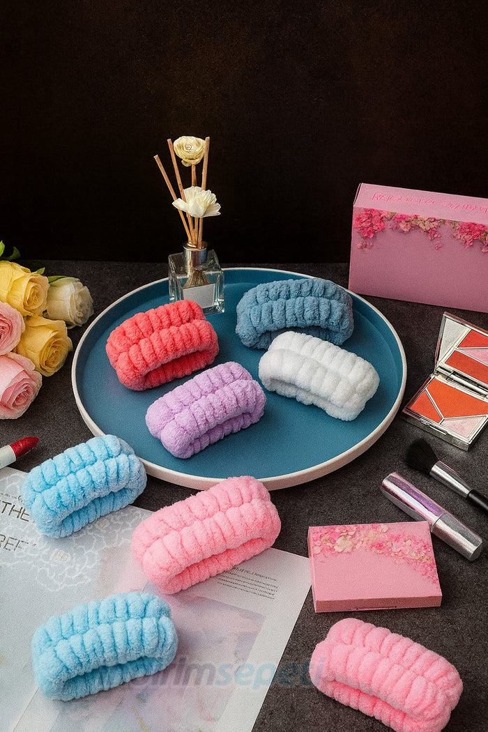 Makyaj ve Cilt Bakım Bilek Bandı – Su Akıtmaz Yumuşak Peluş Bileklik (2’li Set) | Karışık Renk