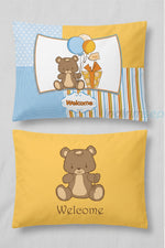 Ayıcık Desenli Çocuk Yastık Kılıfı | Sarı Mavi Pamuklu Yastık Kılıfı 47x36 cm 2 li set