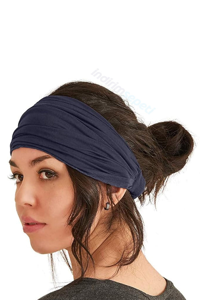 Saç Bandı Bandanası Bahar ve Yaz Boho Stili, Lastikli Esnek Bandı, Plaj ve Seyahat Koyu Lacivert - Indirimsepeti
