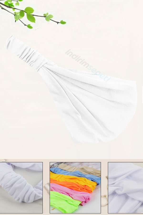 Saç Bandı Bandanası Bahar ve Yaz Boho Stili, Lastikli Esnek Bandı, Plaj ve Seyahat Beyaz