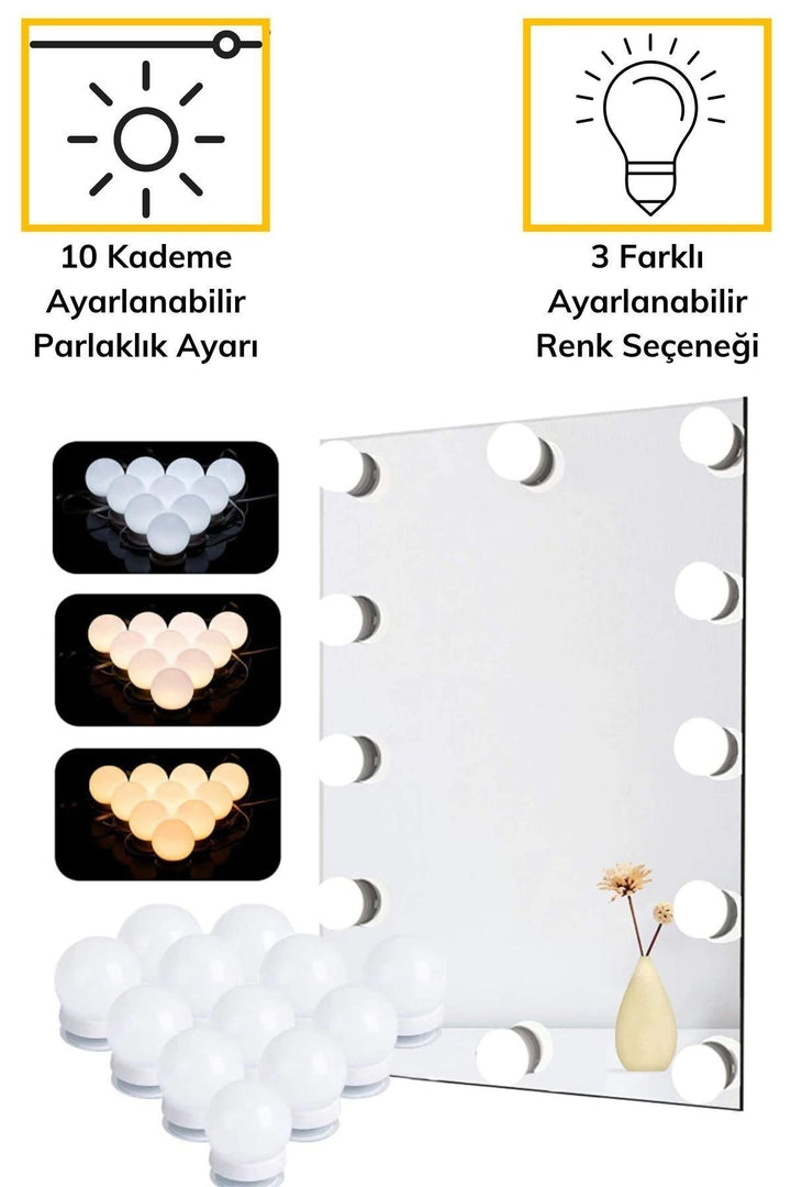 Nostalji Hollywood Tarzı 10lu Makyaj Masası Aynası Beyaz Led Işıklı Lamba USB - Indirimsepeti