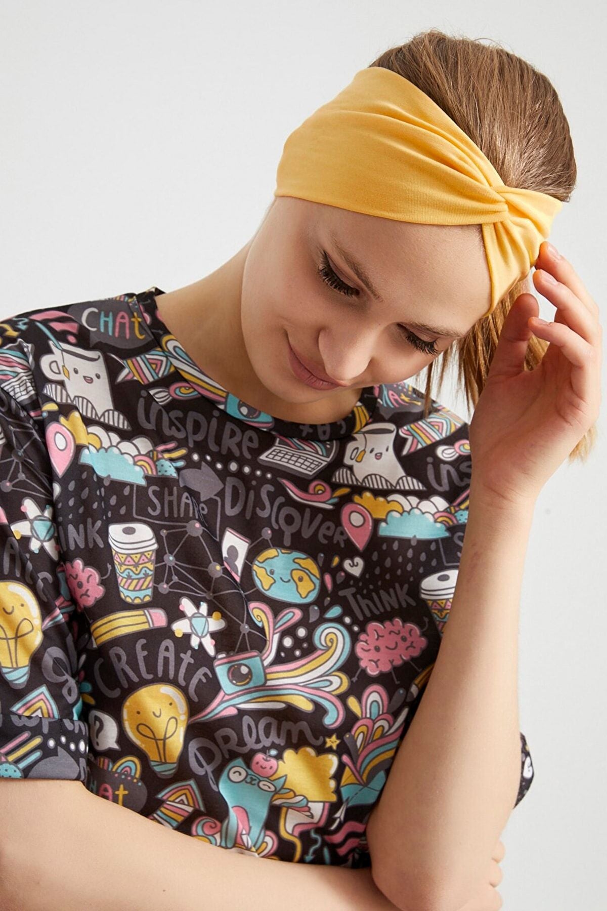 Çapraz Makyaj Yıkama Deniz Sahil Gezi Saç Bandı Ter Saç Bant Penye Hardal - Indirimsepeti