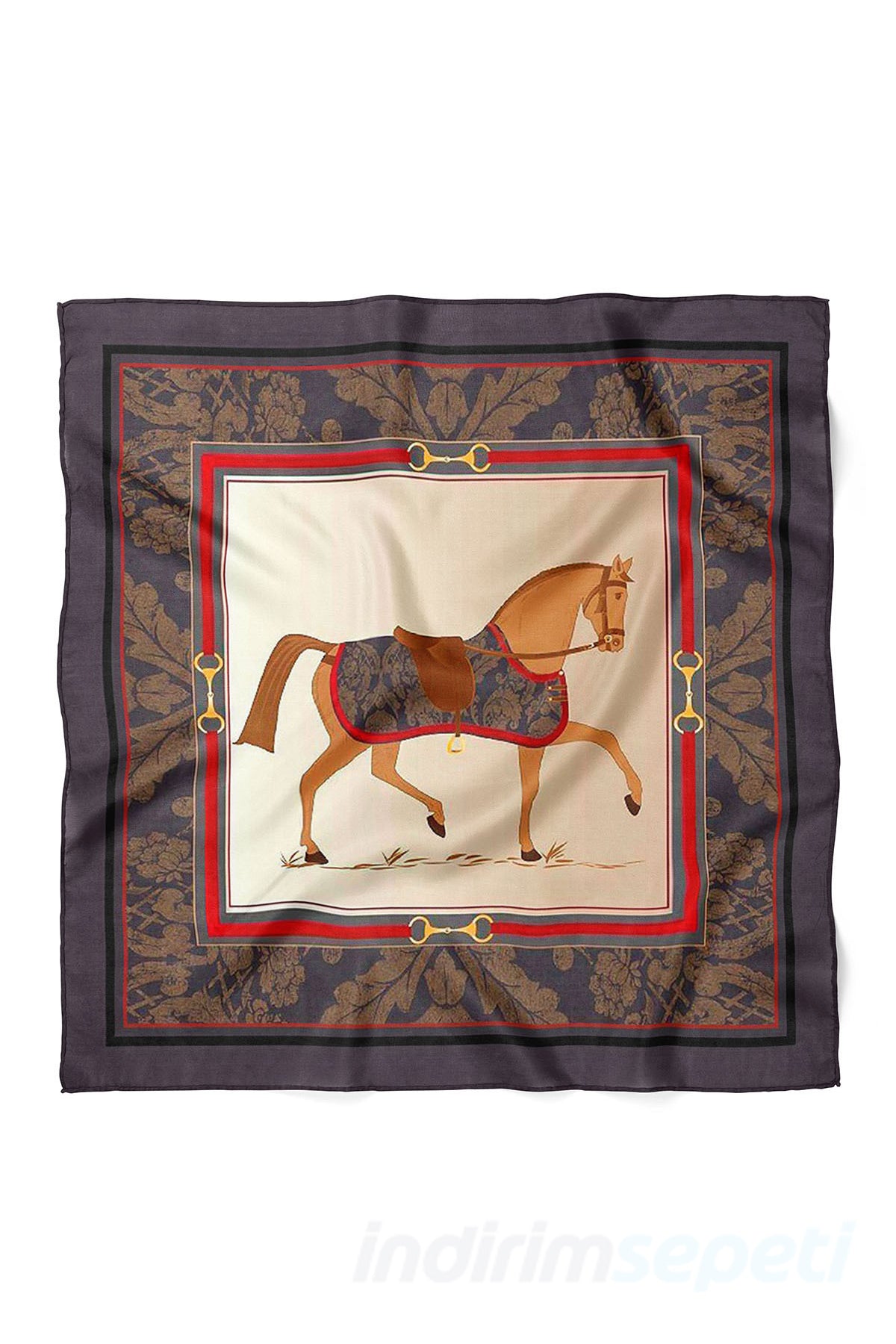 Binicilik Temalı At Figürlü Saten Kare Fular & Bandana 50x50 cm Stil At Motifli