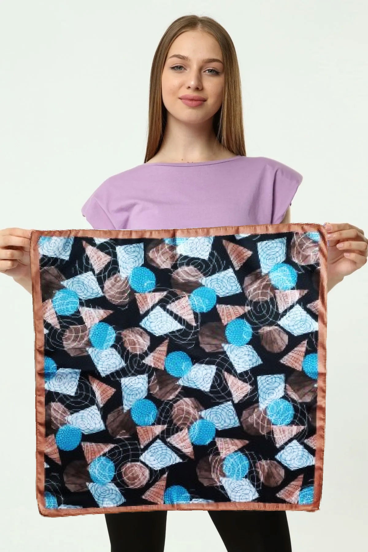 Fular Bandana Geometrik Desenli Rayon Viskon Saten - Indirimsepeti