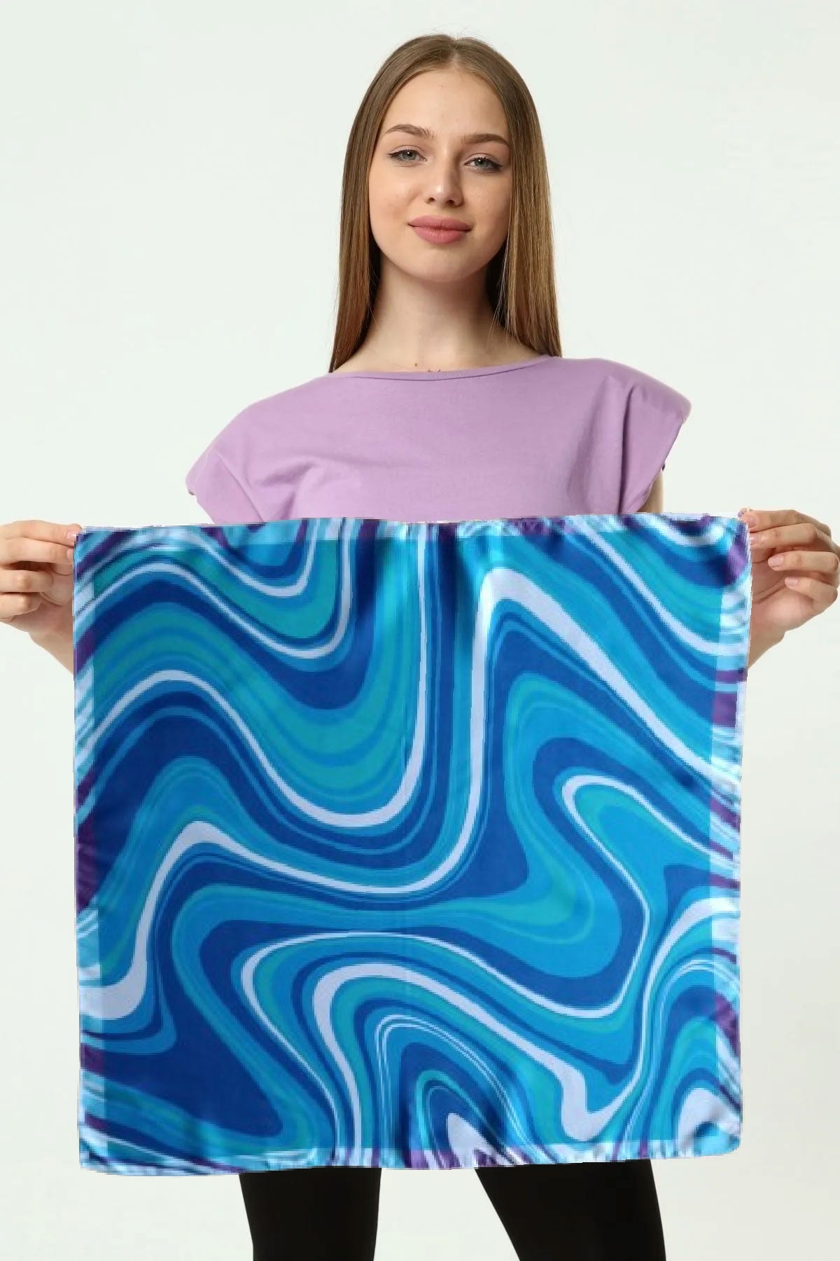 Fular Bandana Okyanus Dalga Desenli Rayon Viskon Saten - Indirimsepeti