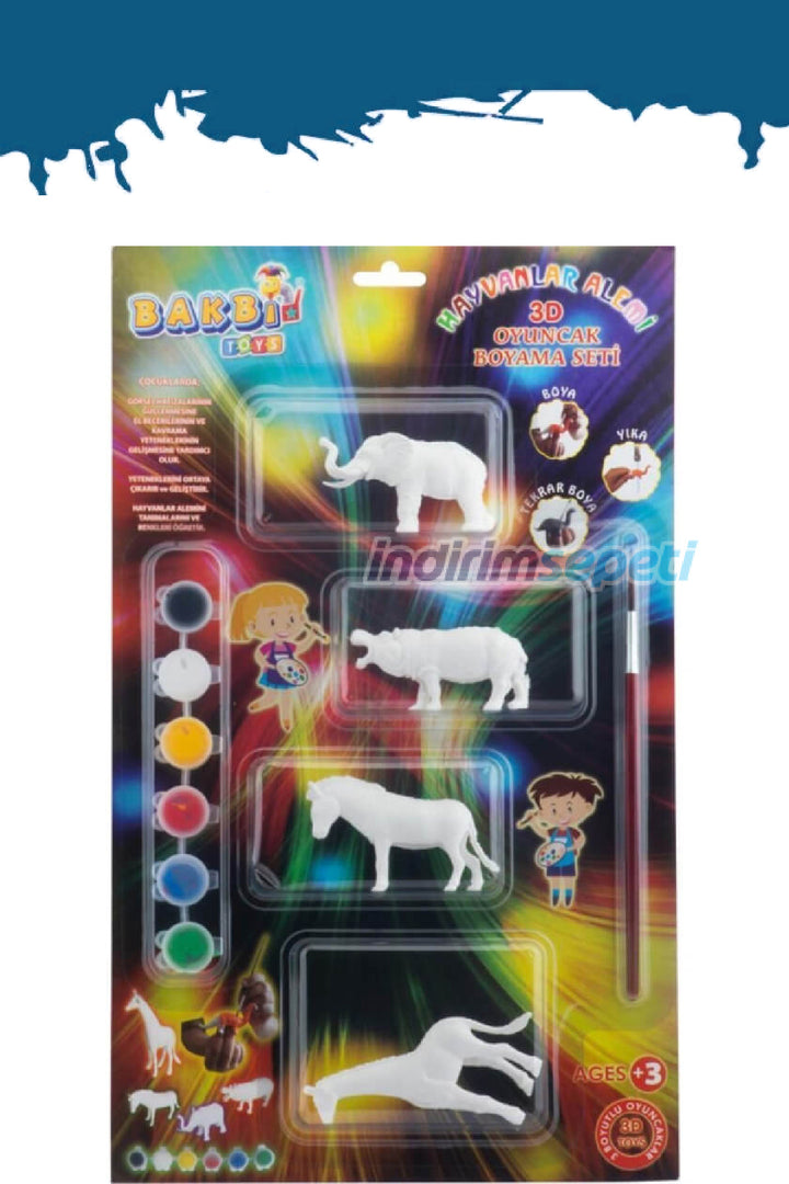 Animal World Hayvanlar Alemi 3D Oyuncak Boyama Seti 4 lü Set