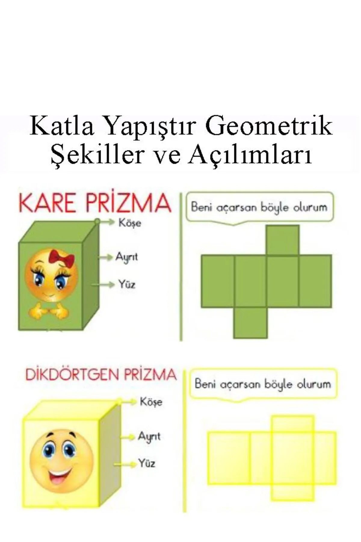 Katla Yapıştır Geometrik Şekiller ve Açılımları Seti 1 Paket Geometrik Cisimler - indirimsepeti