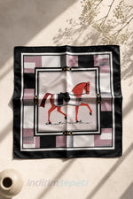 Binicilik Temalı At Figürlü Saten Kare Fular & Bandana 50x50 cm Stil At Motifli