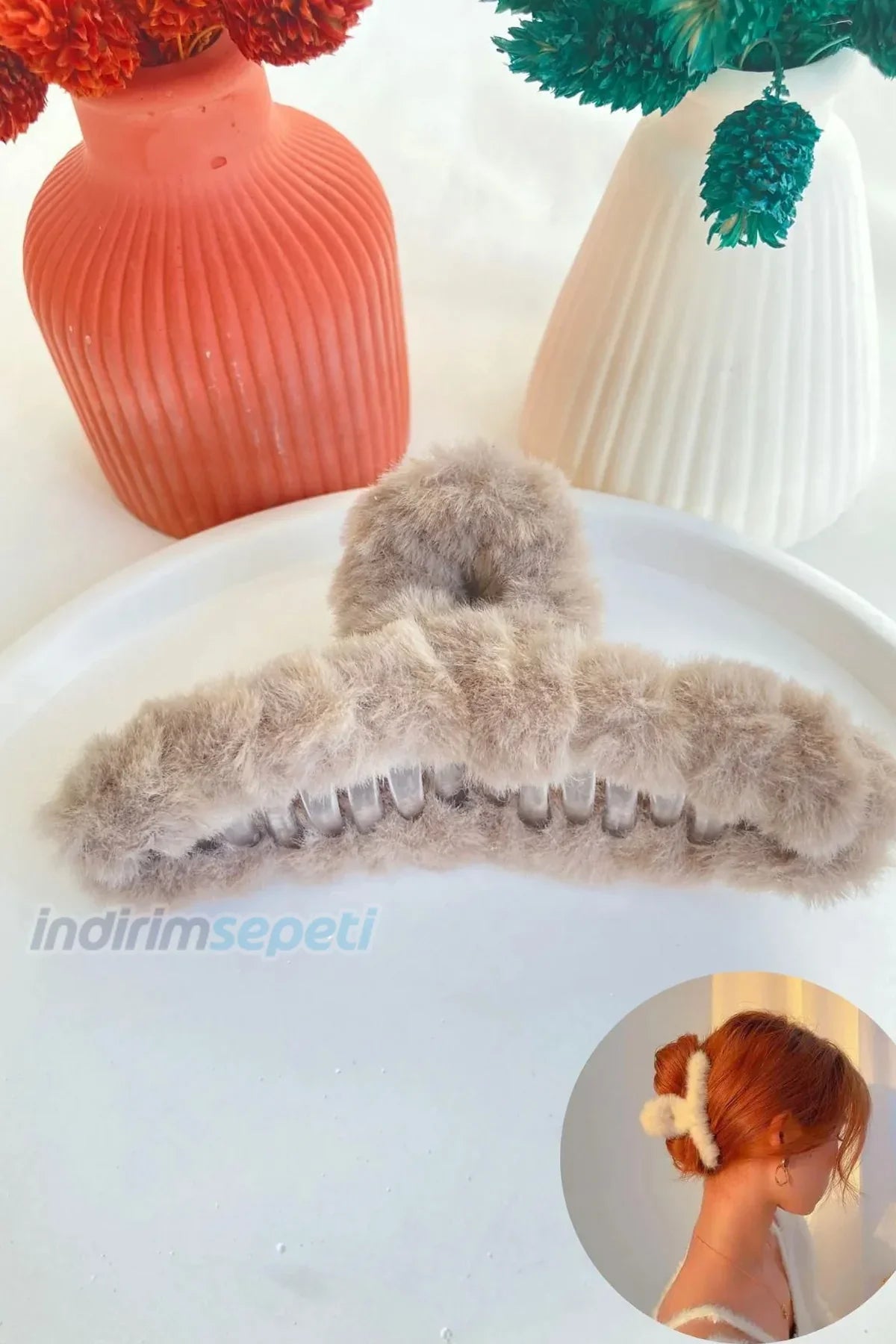 Kadın Pelüş XL Mandal Toka Tüylü Karışık Renk - Indirimsepeti