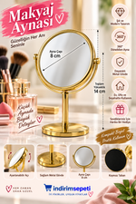 Gold Metal Masaüstü Makyaj Aynası 8 cm | 14 cm Ayarlanabilir Kozmetik Aynası