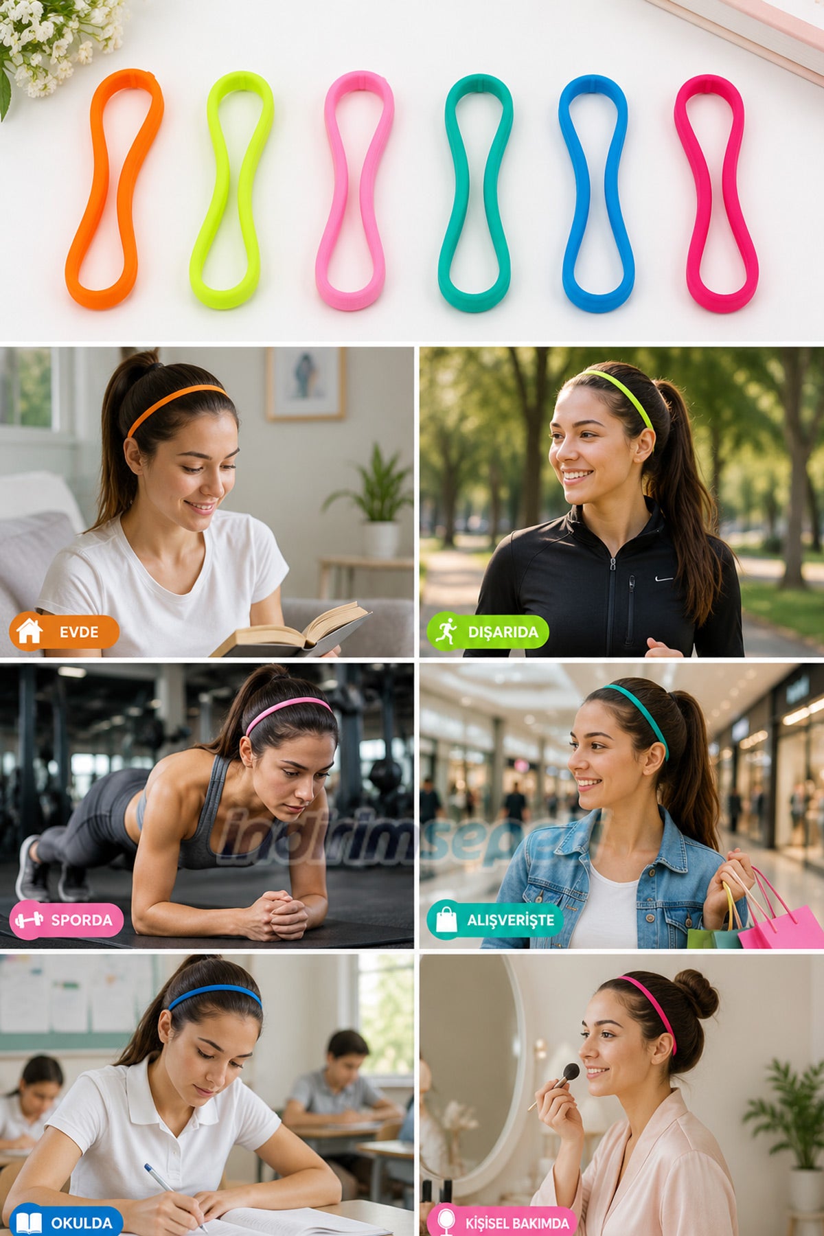 Renkli Sporcu & Günlük Kullanım Saç Bandı 6 Farklı Renk – Kaymaz Esnek Unisex Saç Bandı