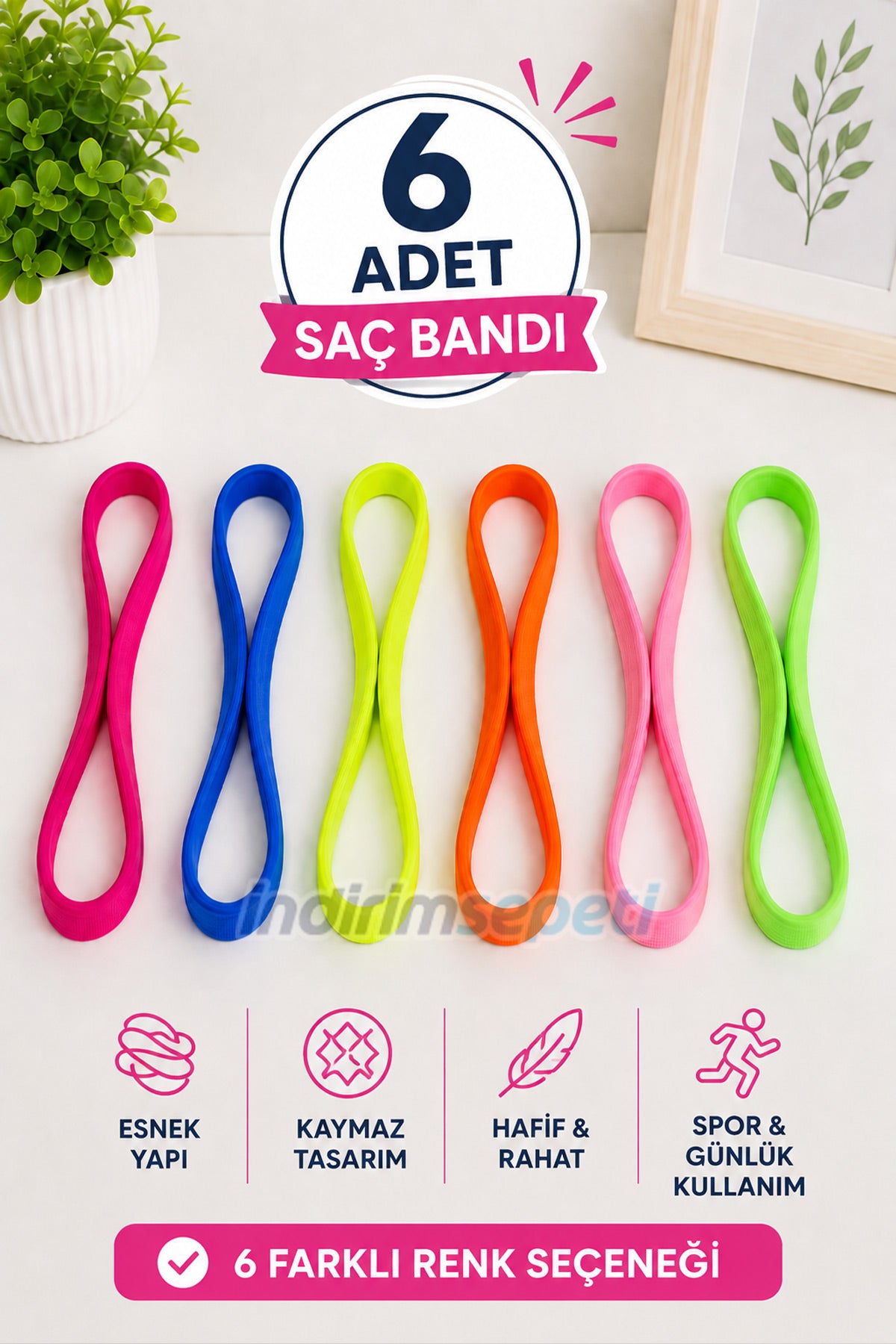 Renkli Sporcu & Günlük Kullanım Saç Bandı 6 Farklı Renk – Kaymaz Esnek Unisex Saç Bandı