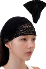 Dantelli Tül Saç Bandı Bandanası Bahar ve Yaz Boho Stili, Lastikli Esnek Plaj ve Seyahat Siyah - Indirimsepeti