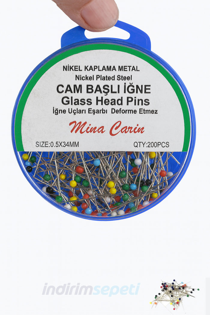 Toplu iğne Cam Başlı Toplu iğne Renkli Toplu iğne Eşarp iğne Şal iğne Takı iğnesi 200 Adet