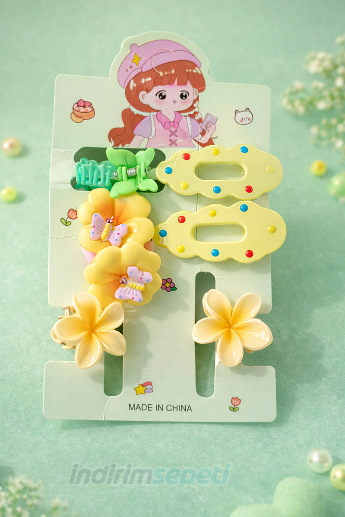 8’li Renkli Çiçek Figürlü Çocuk Saç Tokası Seti – Sevimli Tasarım, Hafif ve Günlük Kullanıma Uygun Aksesuar