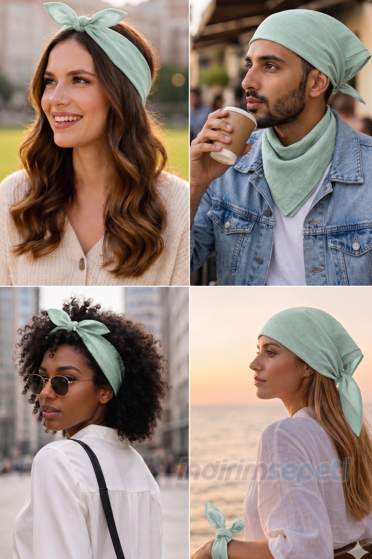 Su Yeşili Bandana 55x54 cm – Yazlık İnce Pamuklu Kumaş | Unisex Saç & Boyun Fular | Plaj, Gezi & Festival - indirimsepeti