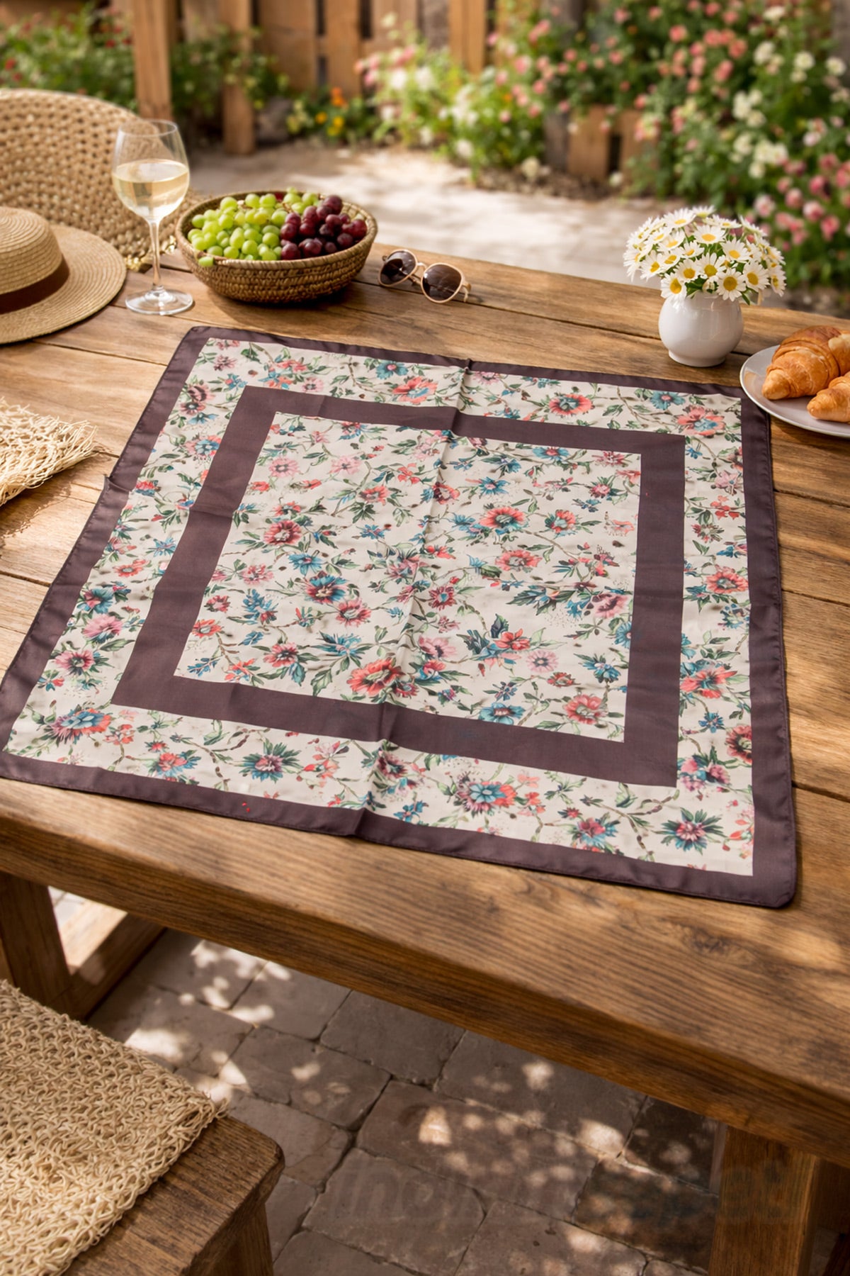 Çiçek Desenli Renkli Pamuklu Bandana Fular – Saç, Boyun ve Çanta Aksesuarı 55×55 cm