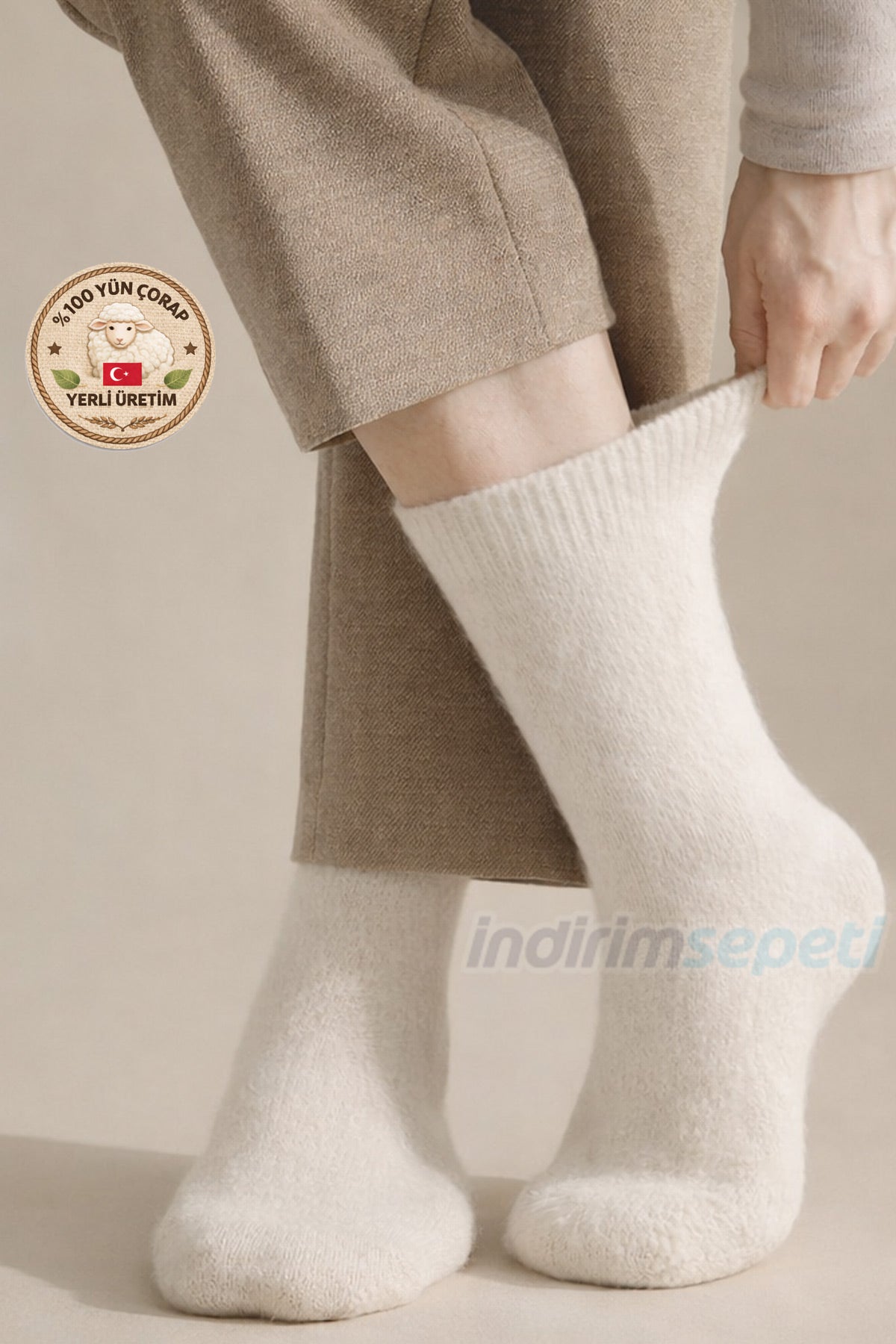 Erkek %100 Yün Kışlık Termal Çorap Krem Renk Orta Boy 38–43 Numara %100 Saf Yün Ev Ofis Gezi ideal - indirimsepeti
