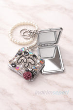 Cep Aynası Taşlı Çanta Aynası Anahtarlık | Şık ve Taş işlemeli Katlanabilir Kompakt  Özel Hediyelik