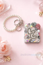 Cep Aynası Taşlı Çanta Aynası Anahtarlık | Şık ve Taş işlemeli Katlanabilir Kompakt  Özel Hediyelik