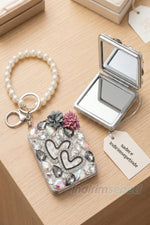 Cep Aynası Taşlı Çanta Aynası Anahtarlık | Şık ve Taş işlemeli Katlanabilir Kompakt  Özel Hediyelik