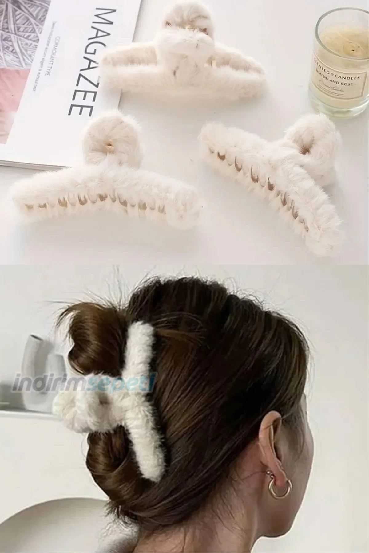 Kadın Pelüş XL Mandal Toka Tüylü Karışık Renk - Indirimsepeti