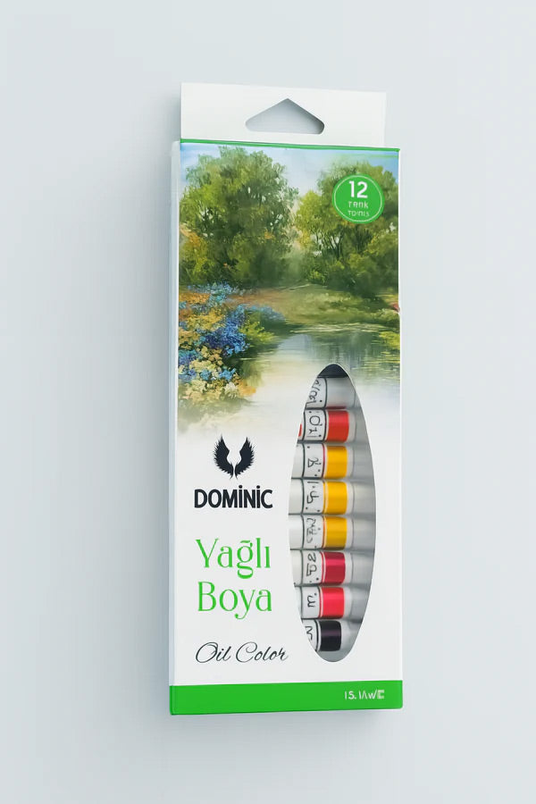 Tuval 25x35 + 12 Renk Yağlı Boya Seti ve Palet | Hobi Sanat Başlangıç Paketi