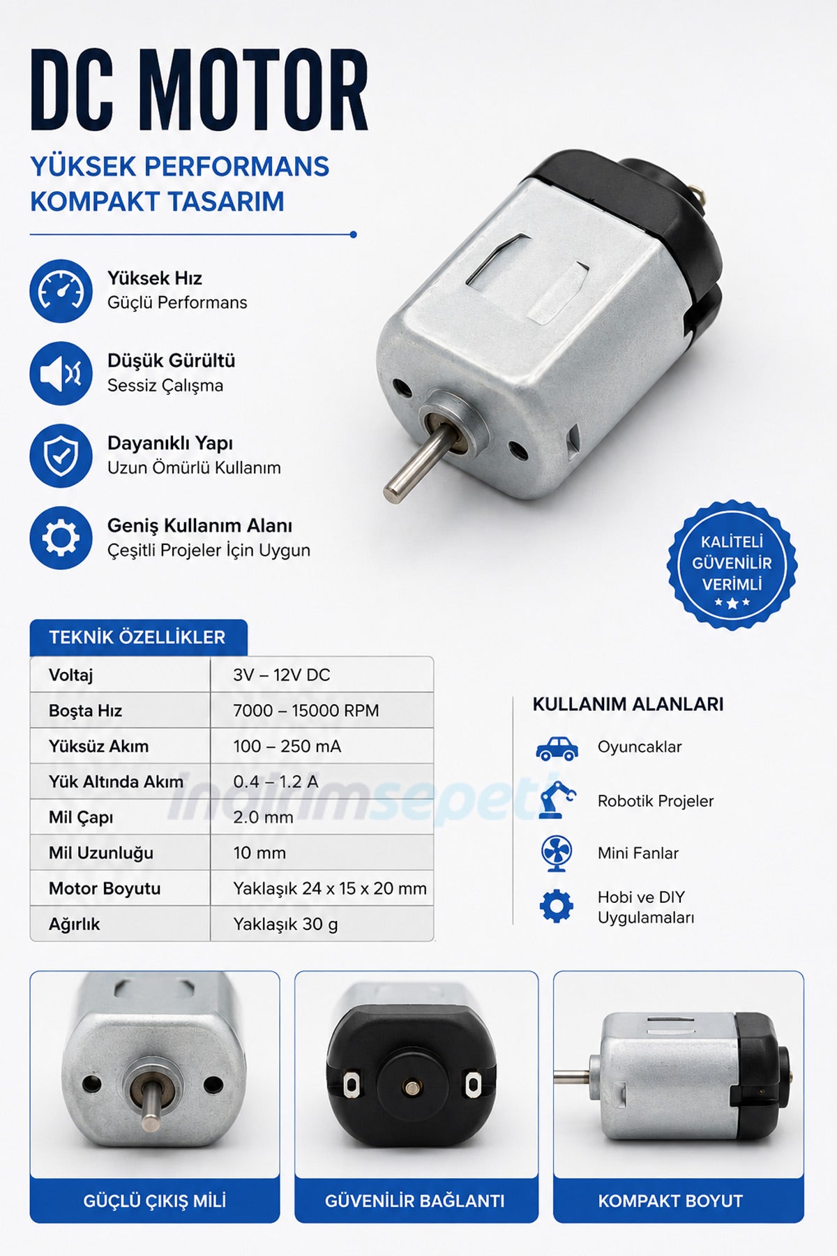 DC Motor 3V-12V Mini Elektrik Motoru | Oyuncak, Robotik ve DIY Proje Motoru