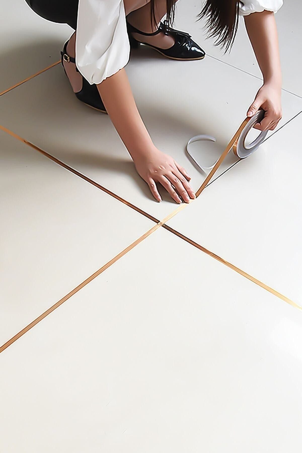 Fayans Arası Şerit Dekoratif Yapışkan Dekor Su Geçirmez Sızdırmaz Altın Bant Kaplama - Indirimsepeti